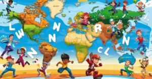 Imagem destacada. Esta imagem capturaria o tema da "Aventura Interativa" sendo visualmente envolvente, simbolizando a jornada de aprendizado de idiomas através de jogos.