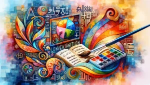 Imagem destacada. Essa imagem simboliza a integração das artes visuais no processo de aprendizado linguístico, atraindo o público para o tema de forma visual e inspiradora.