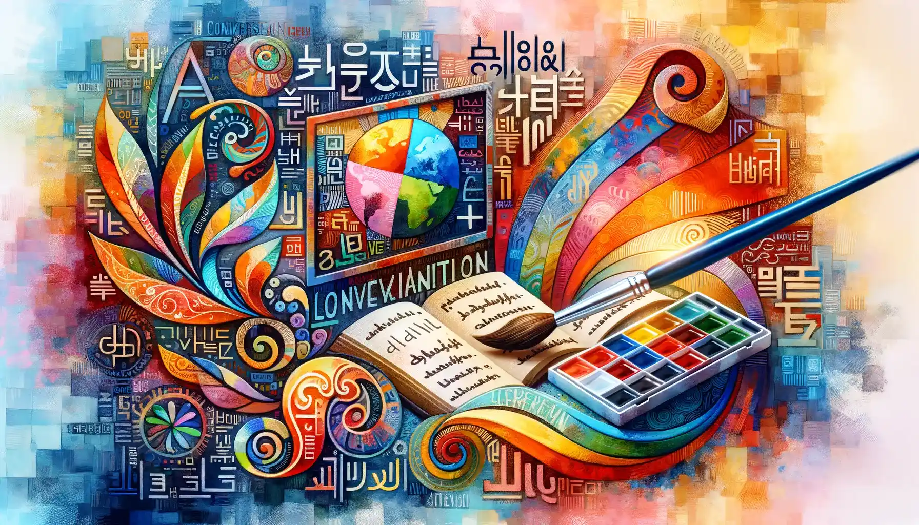 Imagem destacada. Essa imagem simboliza a integração das artes visuais no processo de aprendizado linguístico, atraindo o público para o tema de forma visual e inspiradora.