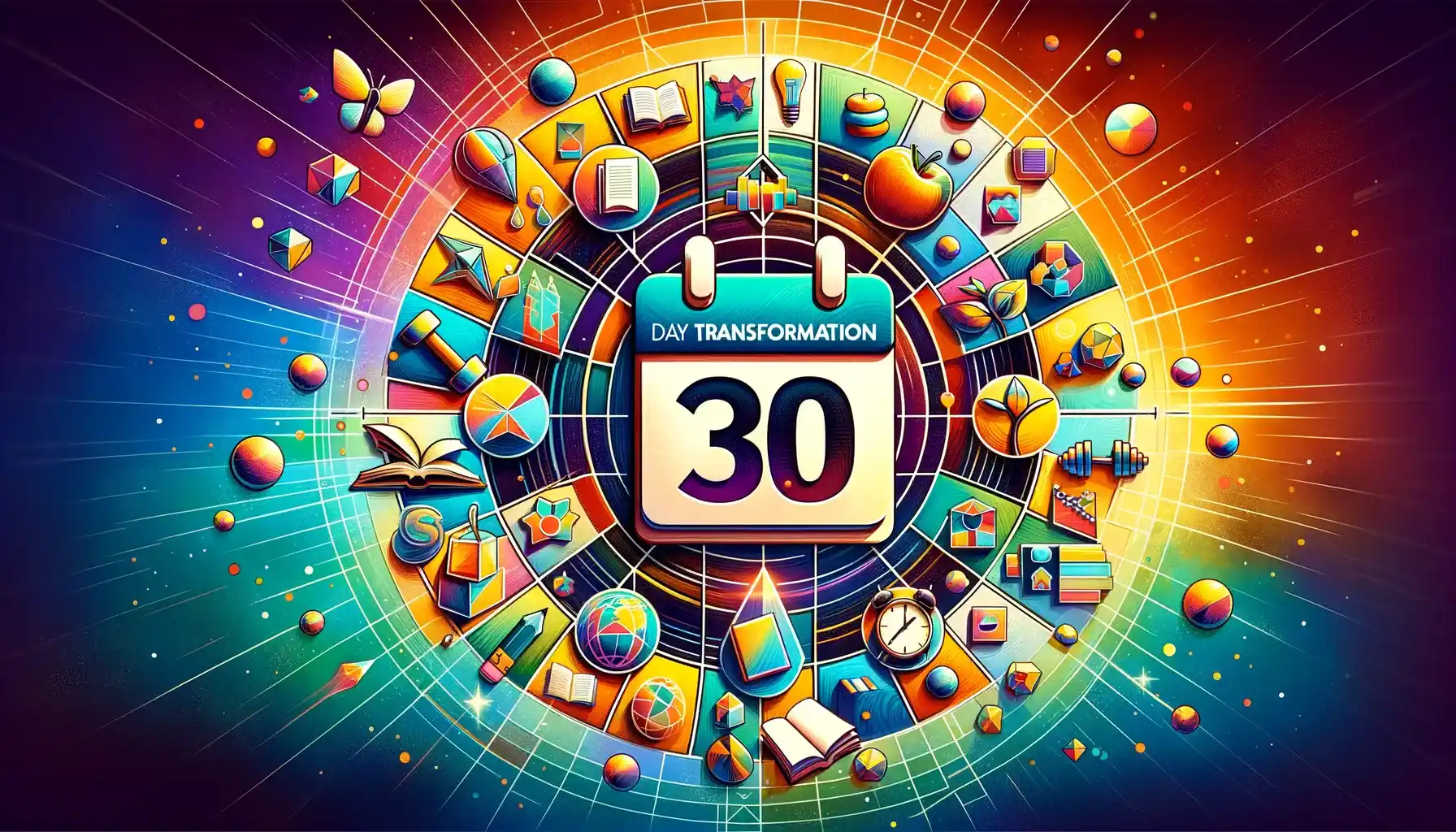 Imagem destacada. A imagem destacada do artigo apresenta um calendário estilizado, com um mês em destaque, cercado por ícones representando diferentes áreas de aprendizado, como um livro, um haltere, um lápis e um globo terrestre.