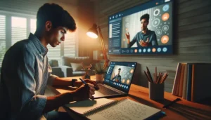 Imagem destacada. Transmite uma sensação de tecnologia e conectividade, simbolizando a acessibilidade e interatividade dos Webinars Iluminadores.