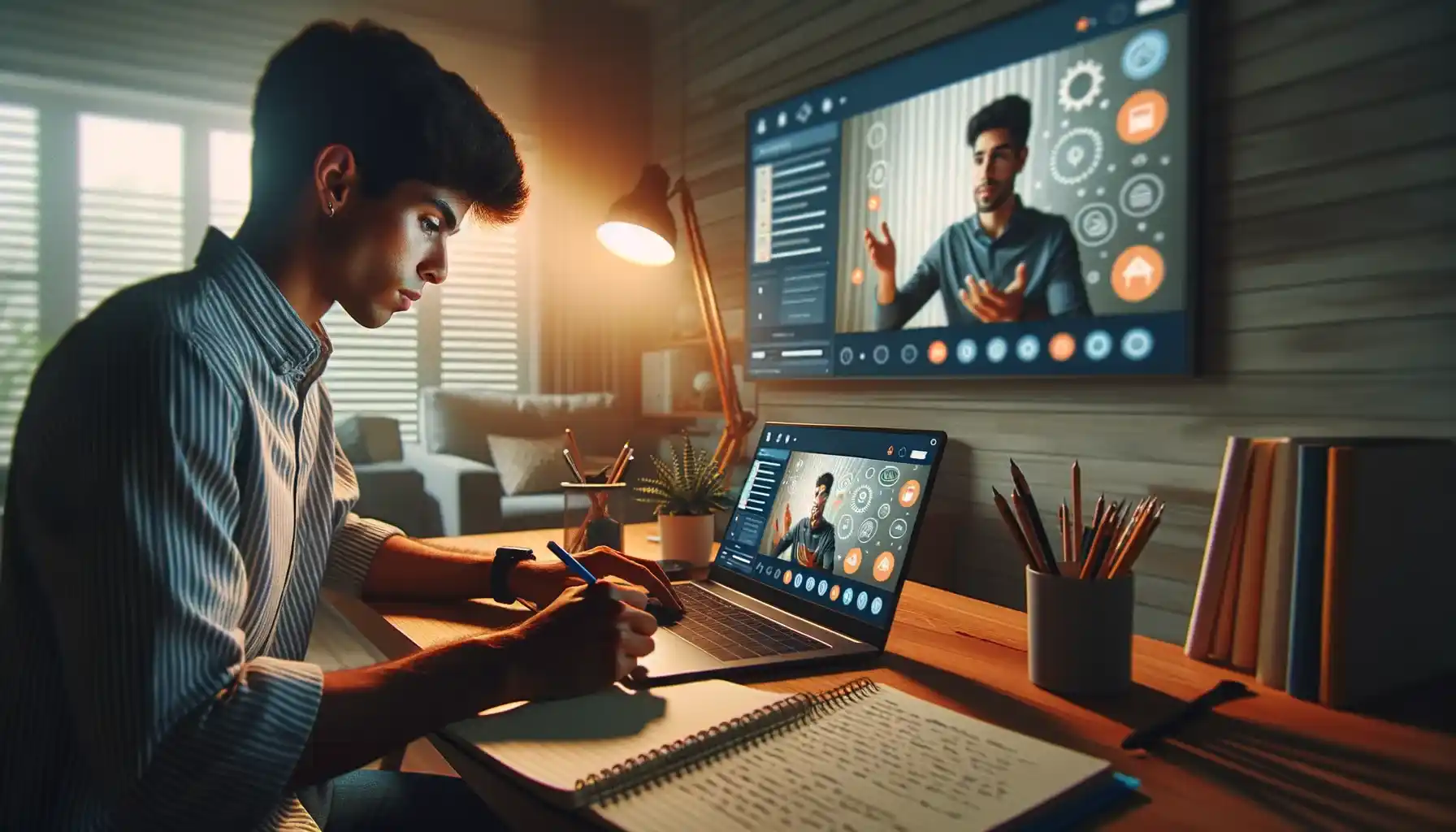 Imagem destacada. Transmite uma sensação de tecnologia e conectividade, simbolizando a acessibilidade e interatividade dos Webinars Iluminadores.