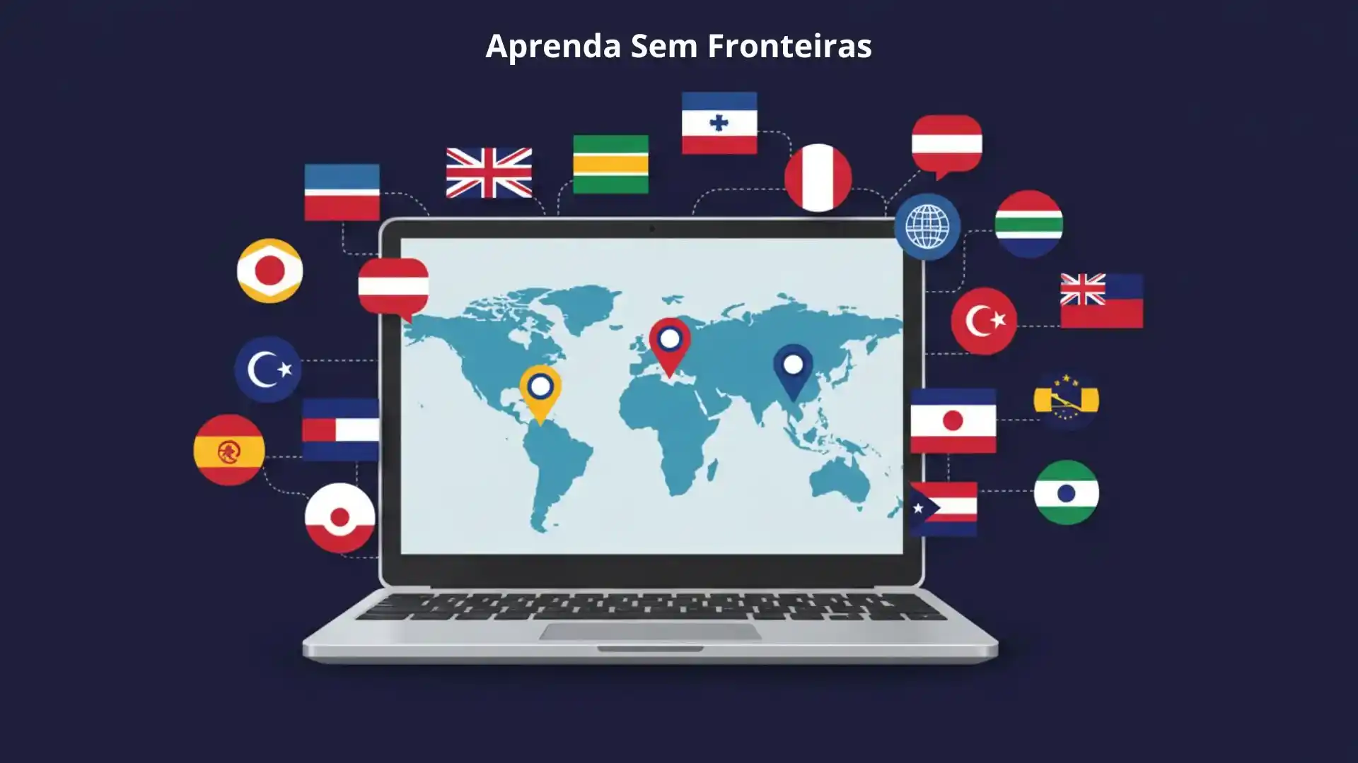 Imagem destacada. Uma composição que simboliza a diversidade e acessibilidade dos MOOCs no aprendizado de idiomas